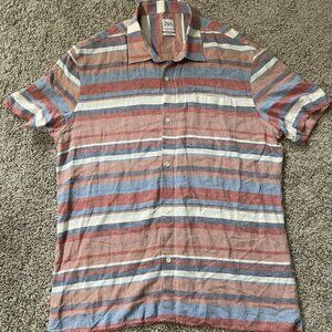 Zara Mens XL Striped Relaxed Fit Short Sleeved Shirt Linen Blend